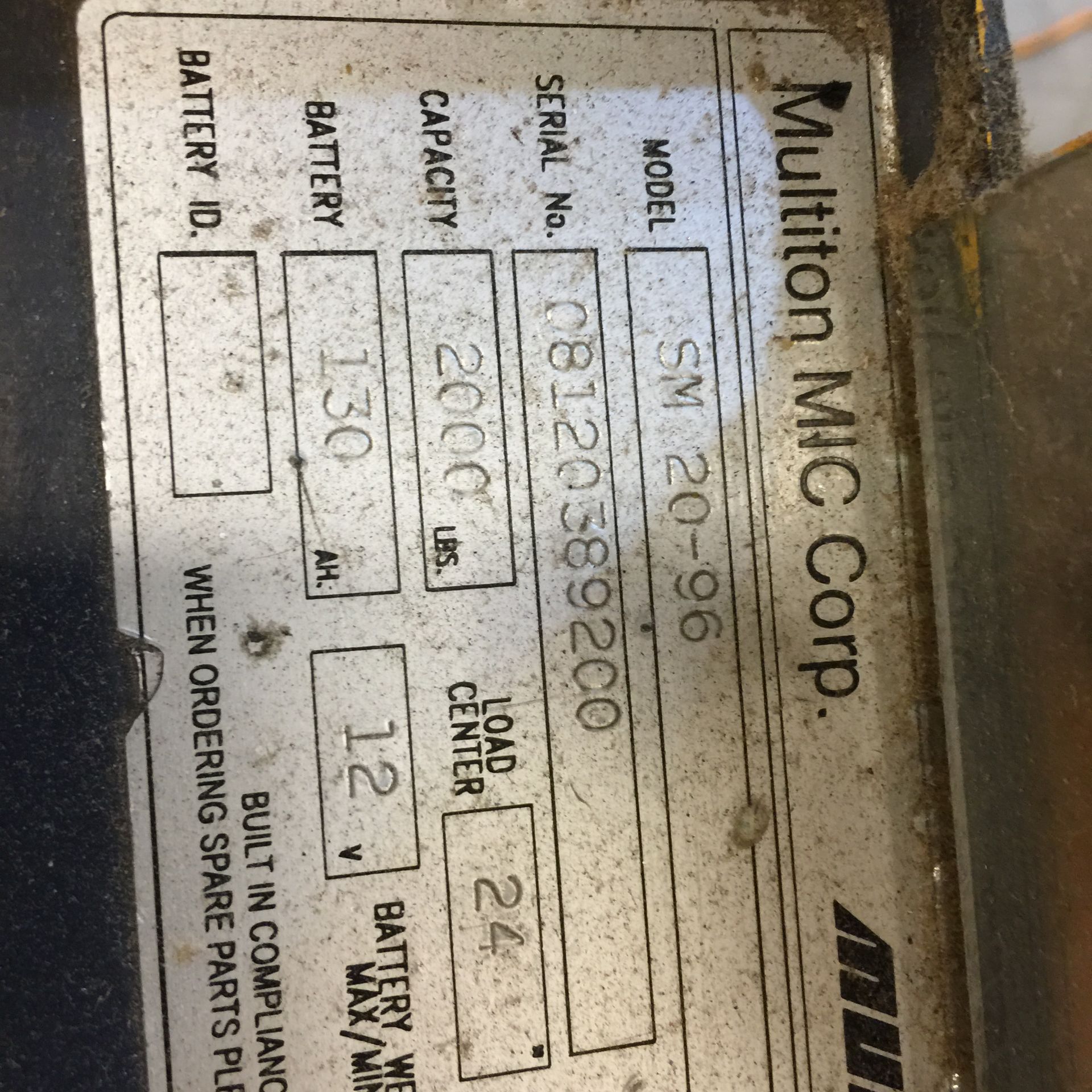 Multiton Corp electric lift, model SM 20-96, s/n 08120389200, 2,000 lb ...