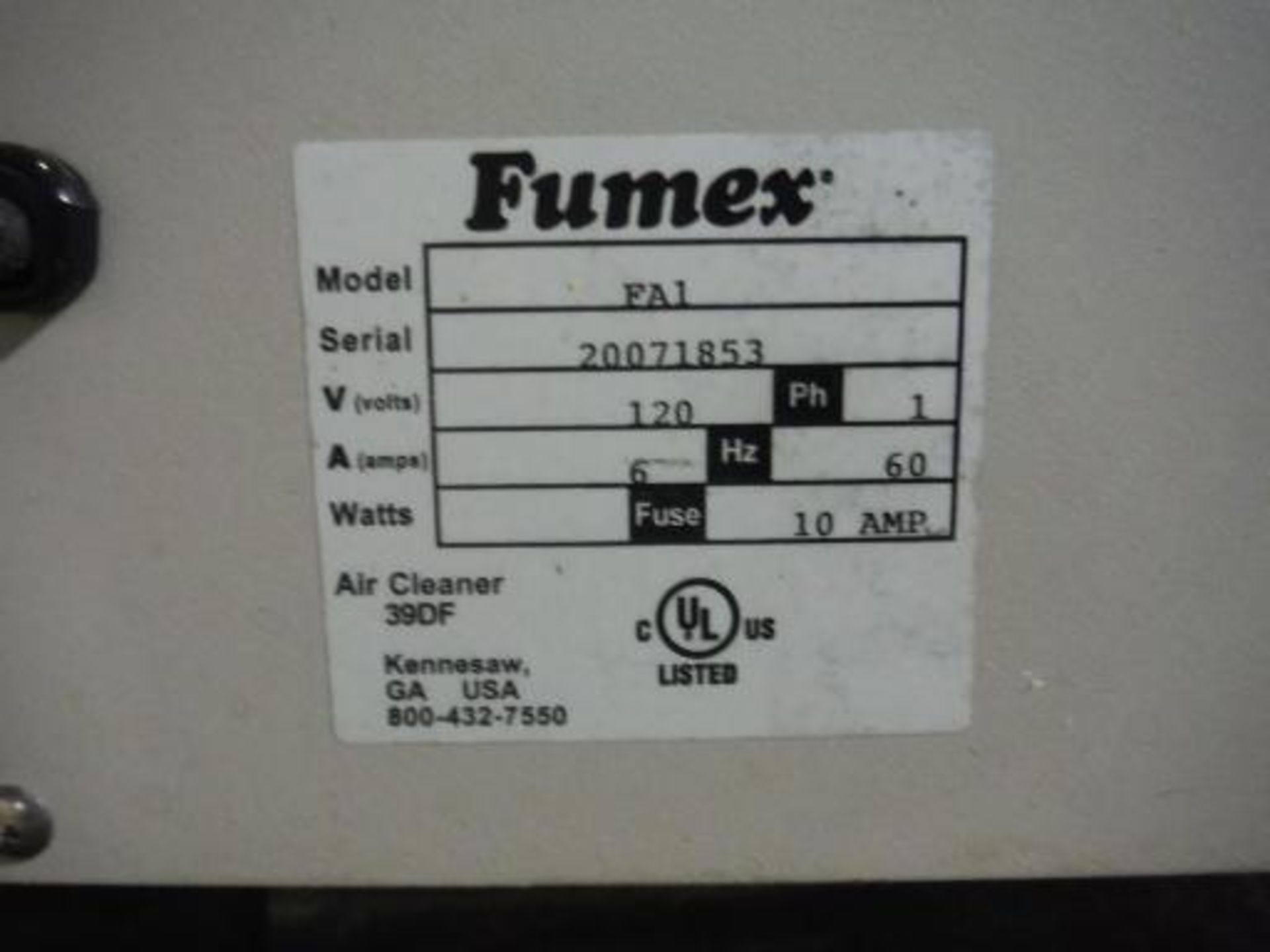 Fumex air cleaner, model FA1, SN 20071853, 2 in. inlet and outlet This item is located in - Image 2 of 2