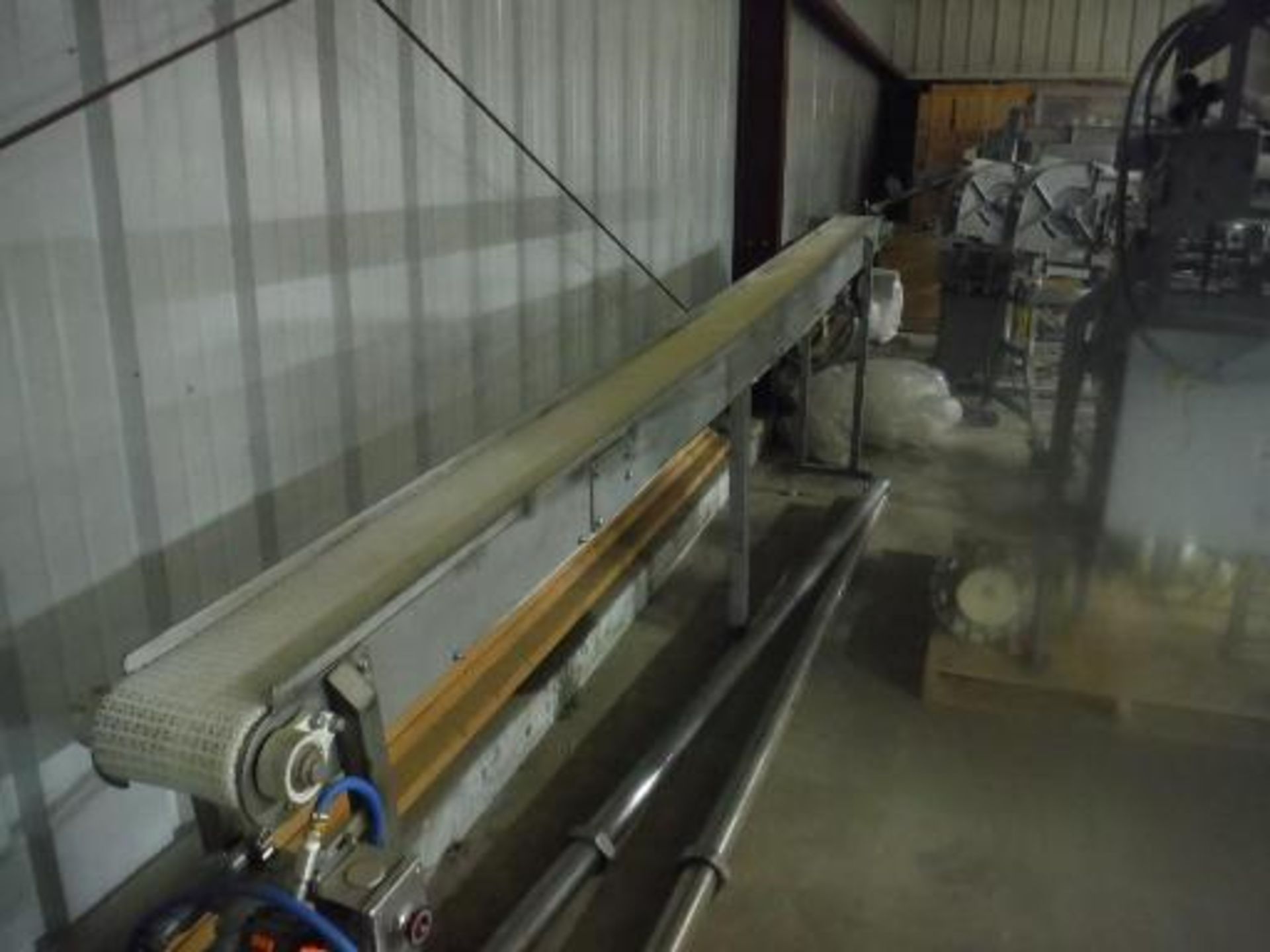 SS Conveyor, 14 ft. long x 7 in. wide, white plastic interlock belt, 3 Phase motor, 1.15HP, 230/460,