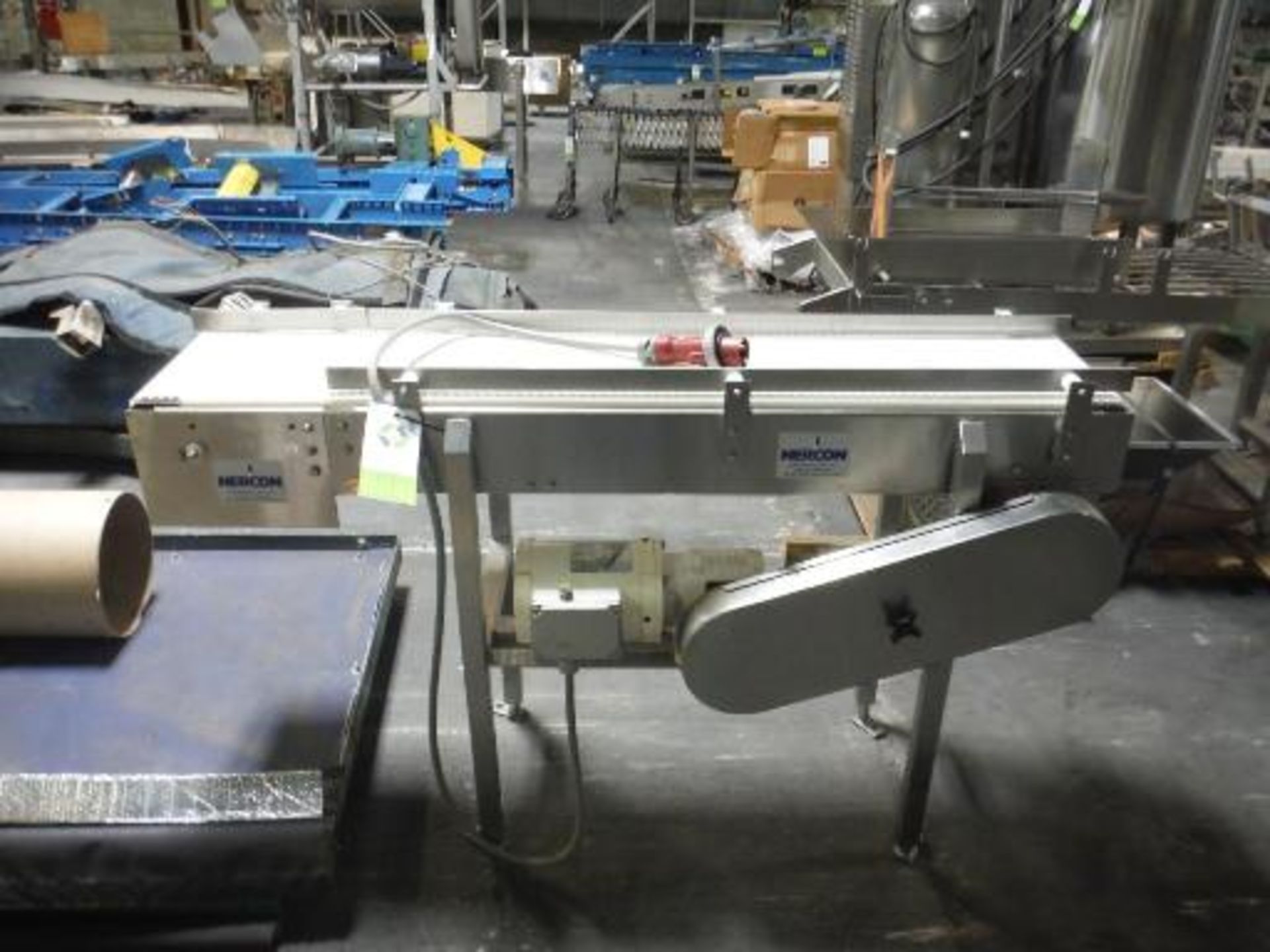 Nercon conveyor, plastic interlock belt, 60 in. long x 12 in. wide x 36 in. tall, 0.5 hp, SS frame