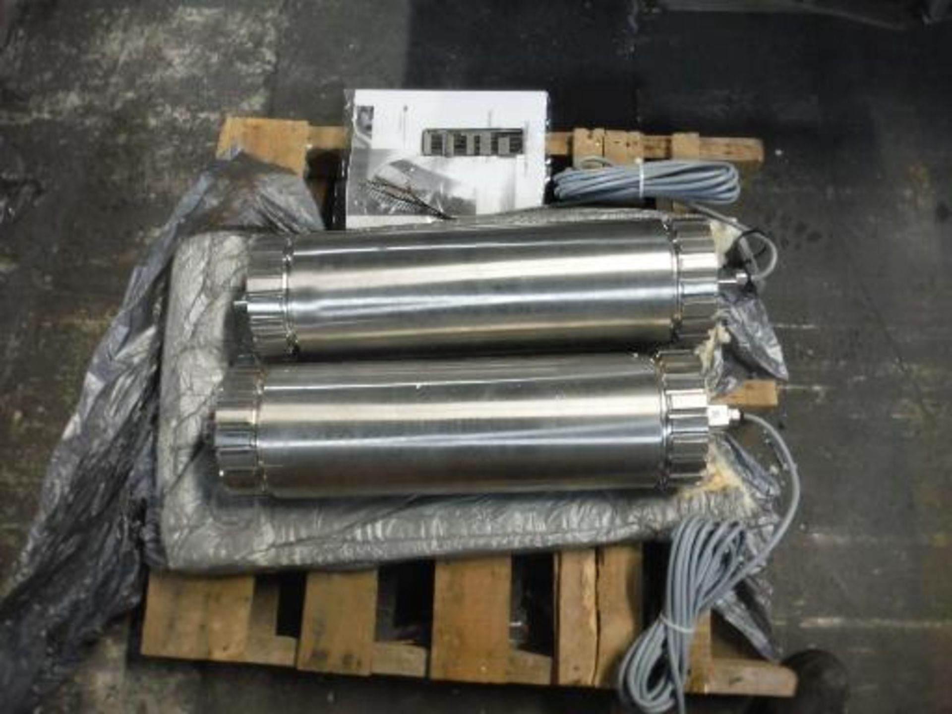 (2) SS 1 hp. drum drives, type 136, SN 73U12072 & 73U12071 6.5 in. dia x 21.5 in. long (LOT) This