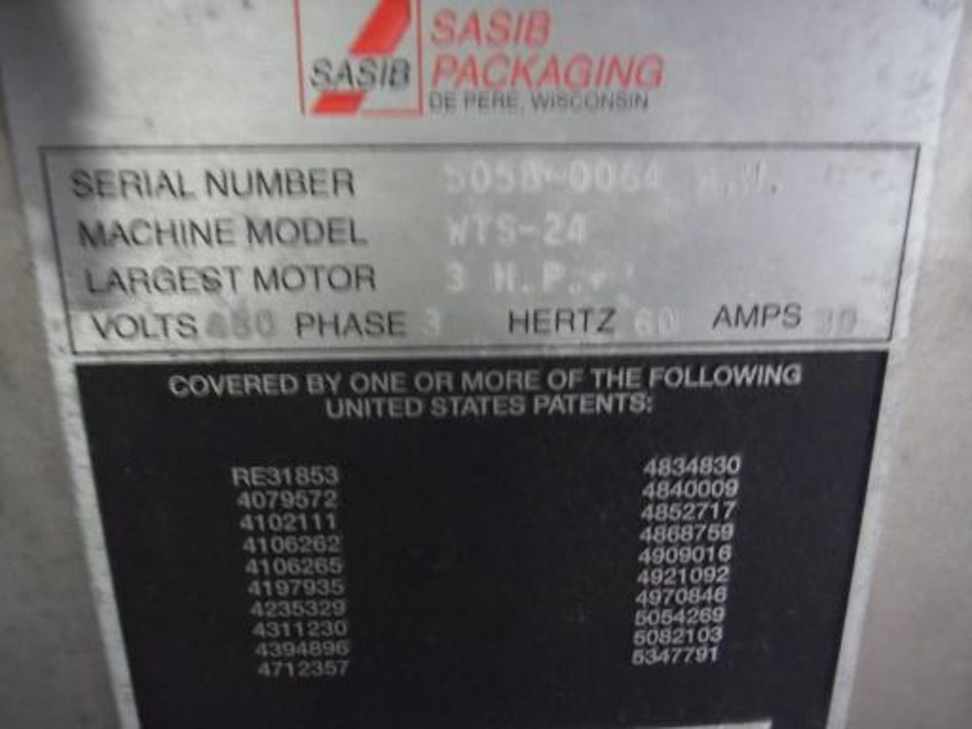 Sasib Wrapper, Model WTS-24, SN 5058-0064 R.H., 25 in. rolls, 14 in. 1 up jaw, incomplete, SS - Image 2 of 8