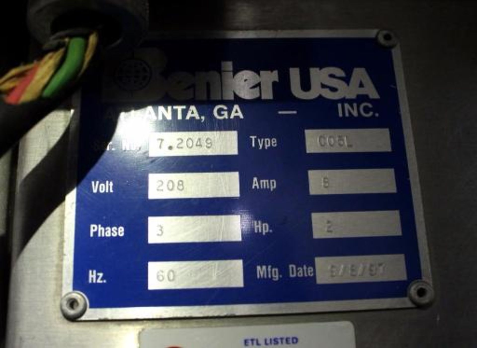 Benier USA Rounder Type Model C05L Serial Number 7.2049 208 V 8 A Three-Phase 2 hp 60 Hz Manufacture - Image 5 of 5