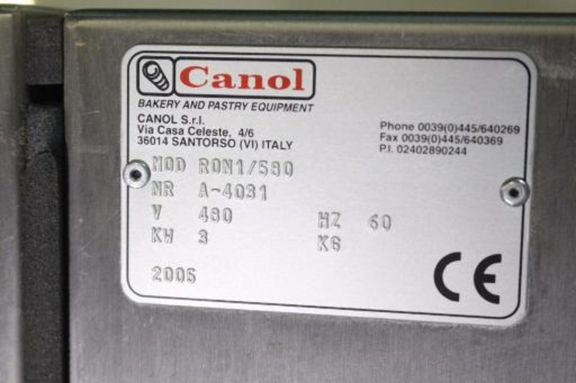 Canol Dough Sheeter Model ROD 1/580 Serial Number A 4031 Manufacture Date 2005 Condition: Like New - Image 2 of 6