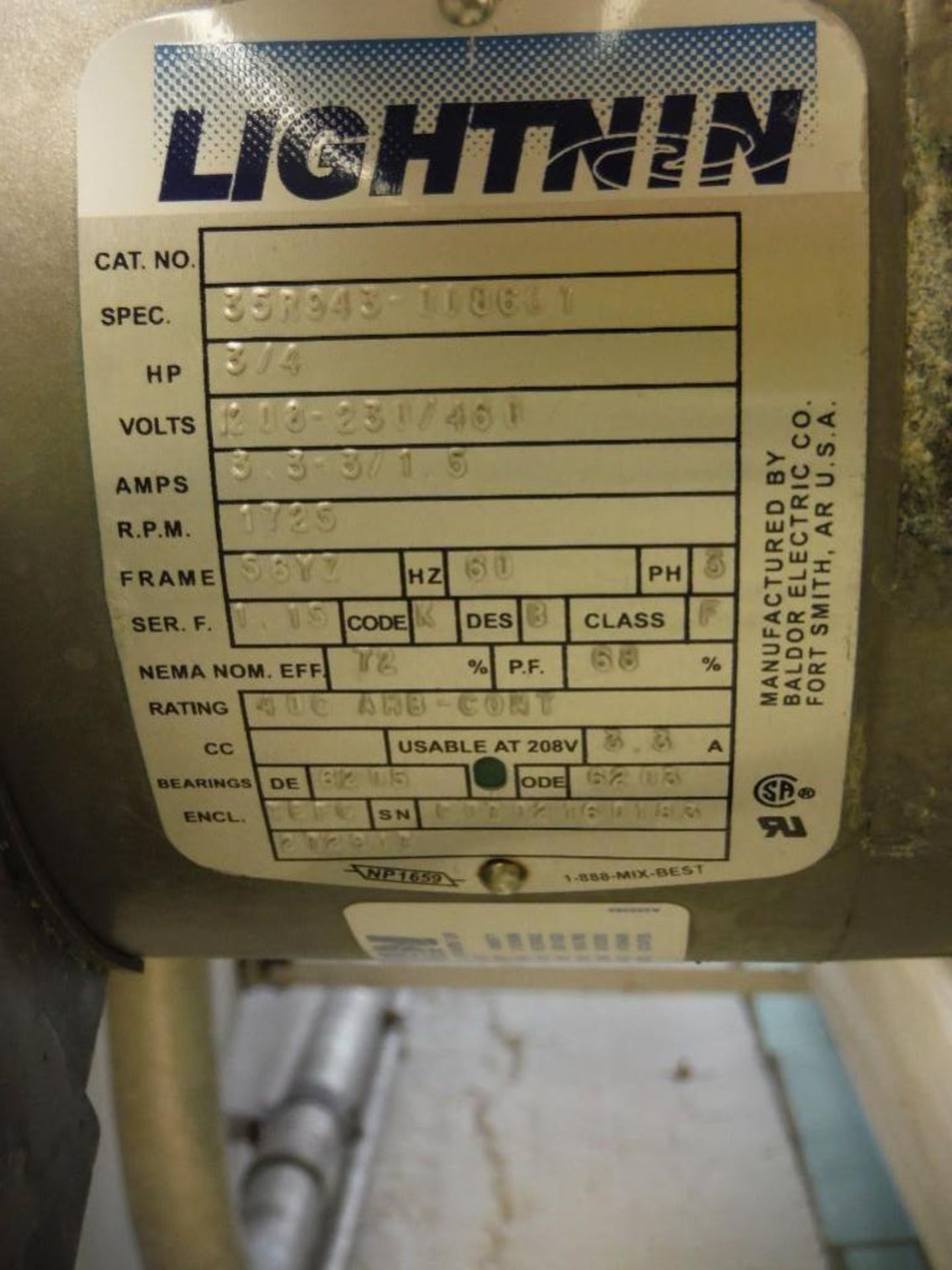 Feldmeier 6ft x 4ft tank w/ Lightnin mixer, 1/4 HP / Rigging Fee: $275 - Image 3 of 4