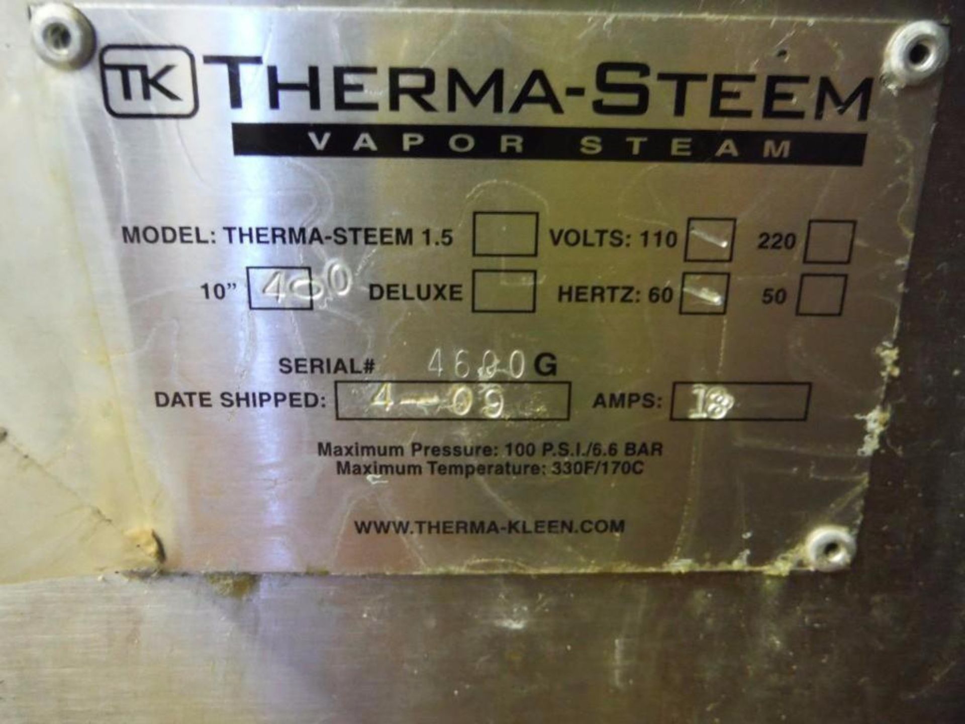 Therma-Steem Port Steamer, Model: Therma-Steem 1.5, S/N: 4600  Rigging Fee: $10 - Image 2 of 2