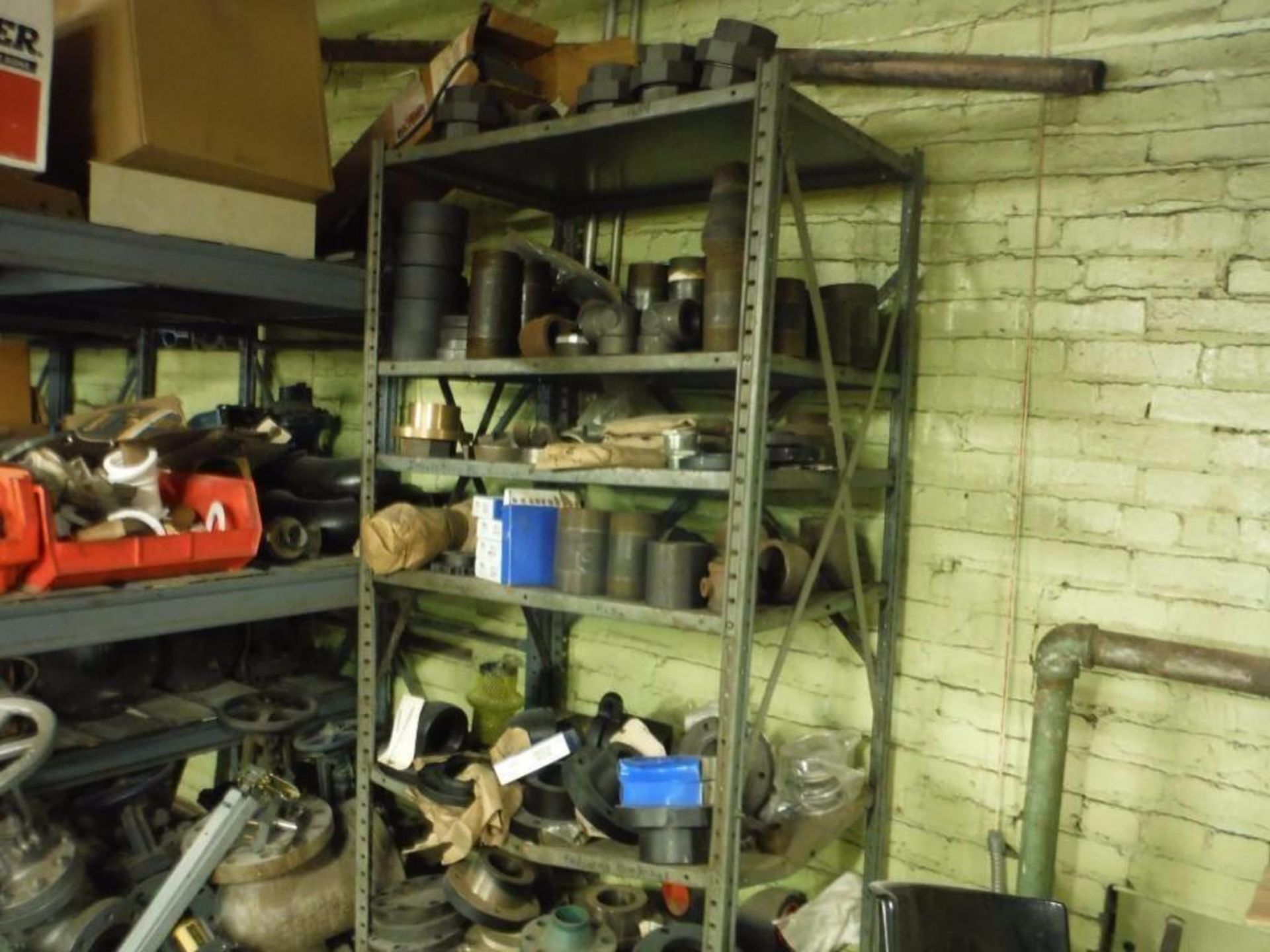 10 Shelves & content: Miscellaneous valves, fittings, brushes, and parts  Rigging Fee: $1000 - Image 5 of 14