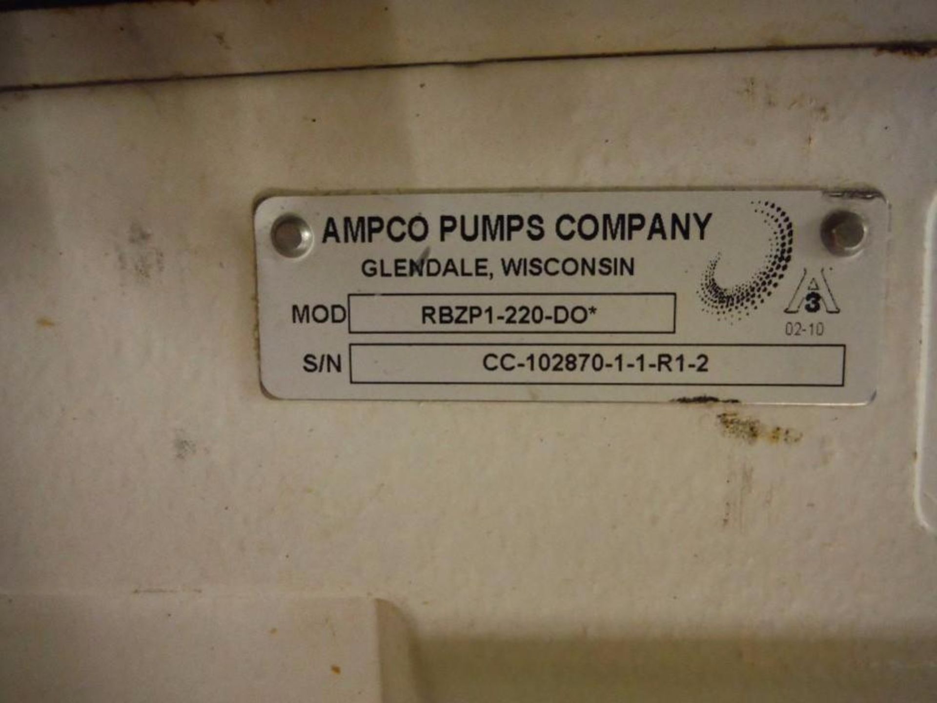 AMPCO pump, Model: RBZP1-220-DO*, S/N: CC-102870-1-1-R1-2, w/ 10 HP motor  Rigging Fee: $30 - Image 2 of 3