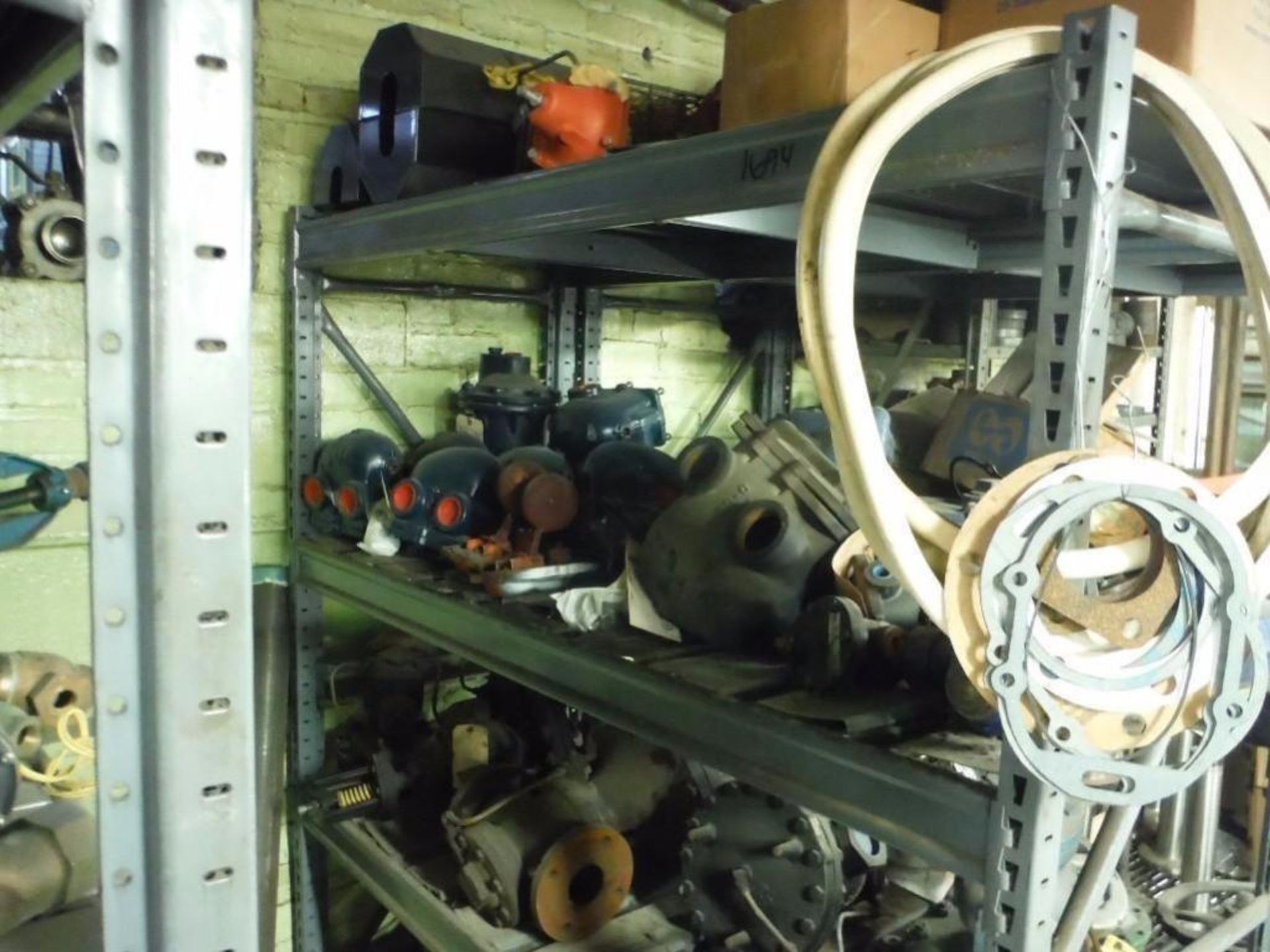 10 Shelves & content: Miscellaneous valves, fittings, brushes, and parts  Rigging Fee: $1000 - Image 8 of 14