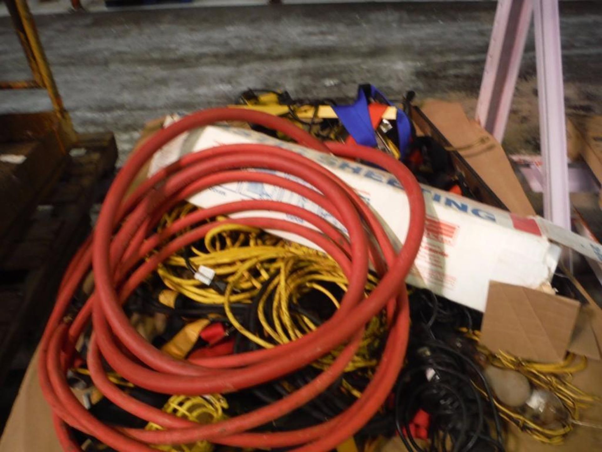 (1) Man Cage and pallet of Miscellaneous extention cords and shop lights  Rigging Fee: $20 - Image 2 of 2