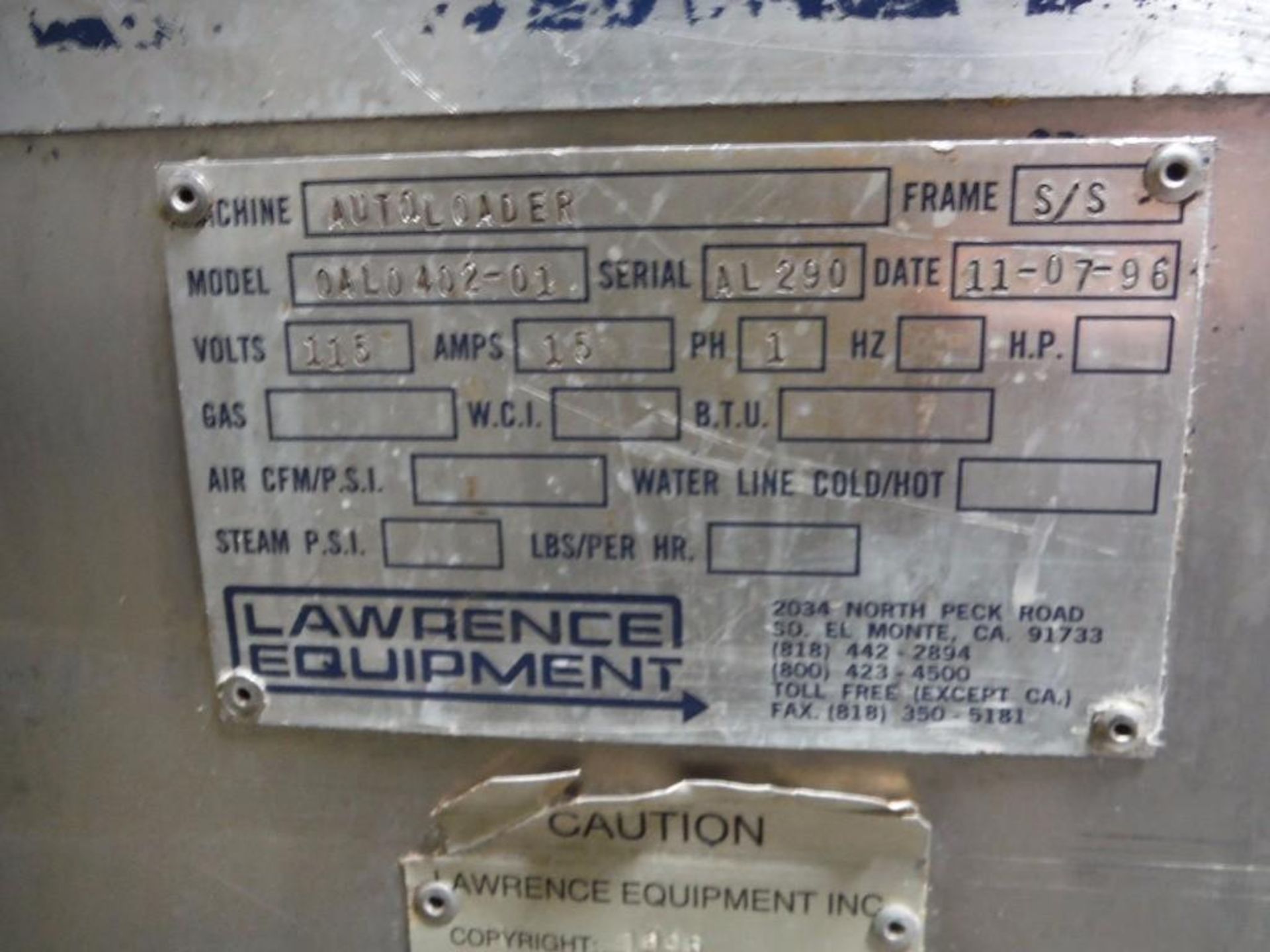 Lawrence equipment autloader proofer, Model 0AL0402-01, SN AL290 / Rigging Fee: $2410 - Image 7 of 8