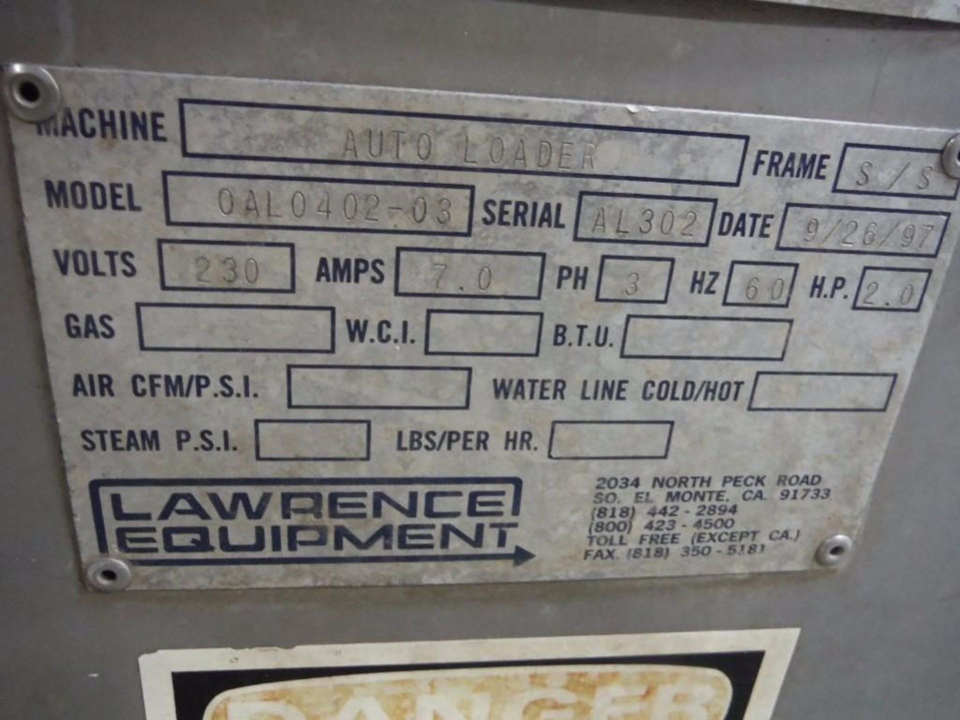 Lawrence equipment autoload proofer, Model OAL0402-03, SN AL302, with steam control / Rigging Fee: $ - Image 5 of 7