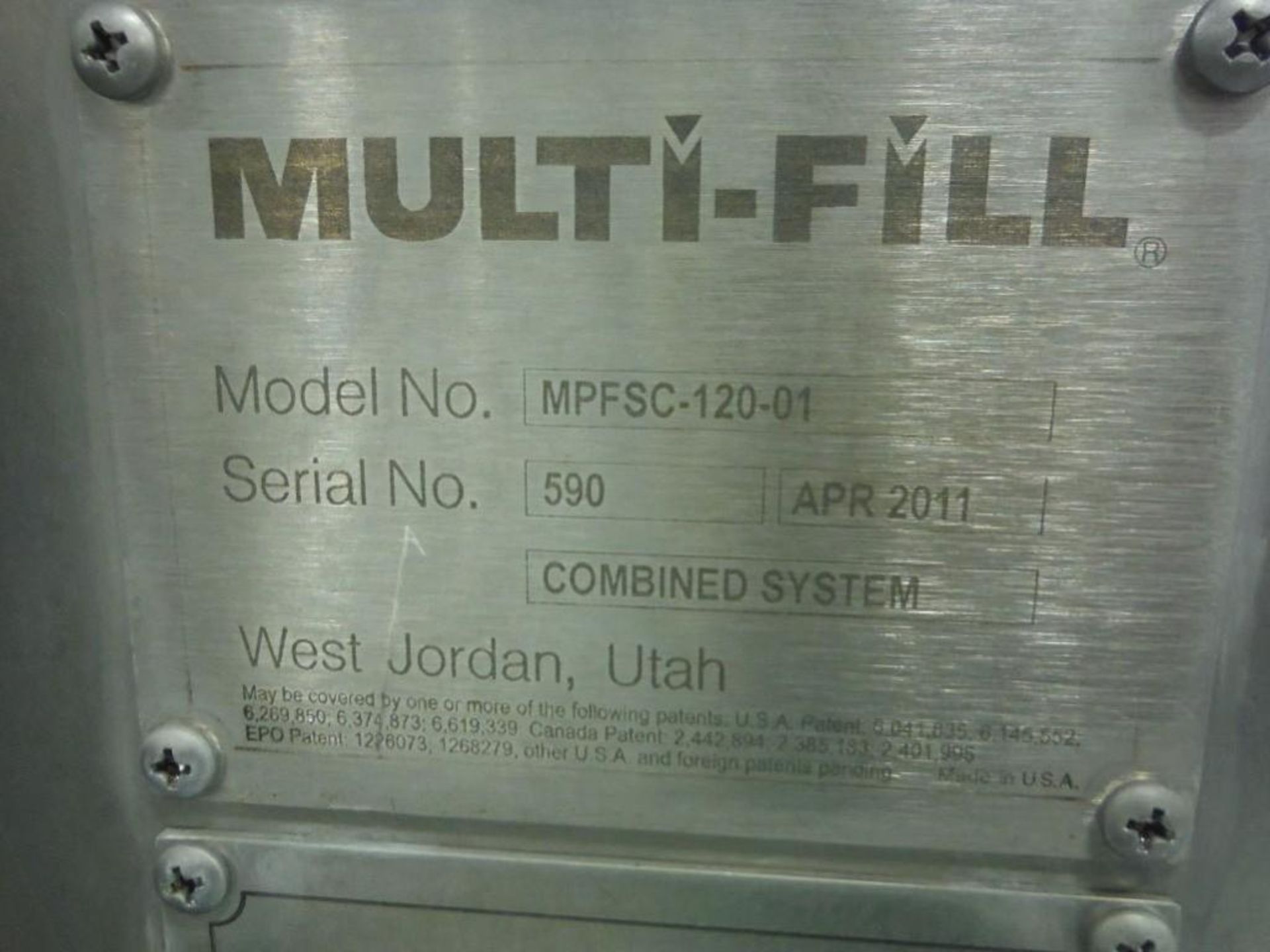 2011 Multi-fill SS filler with elevator, Model MPFSC-120-01, SN 590, 53 in. infeed x 93 in. discharg - Image 9 of 9