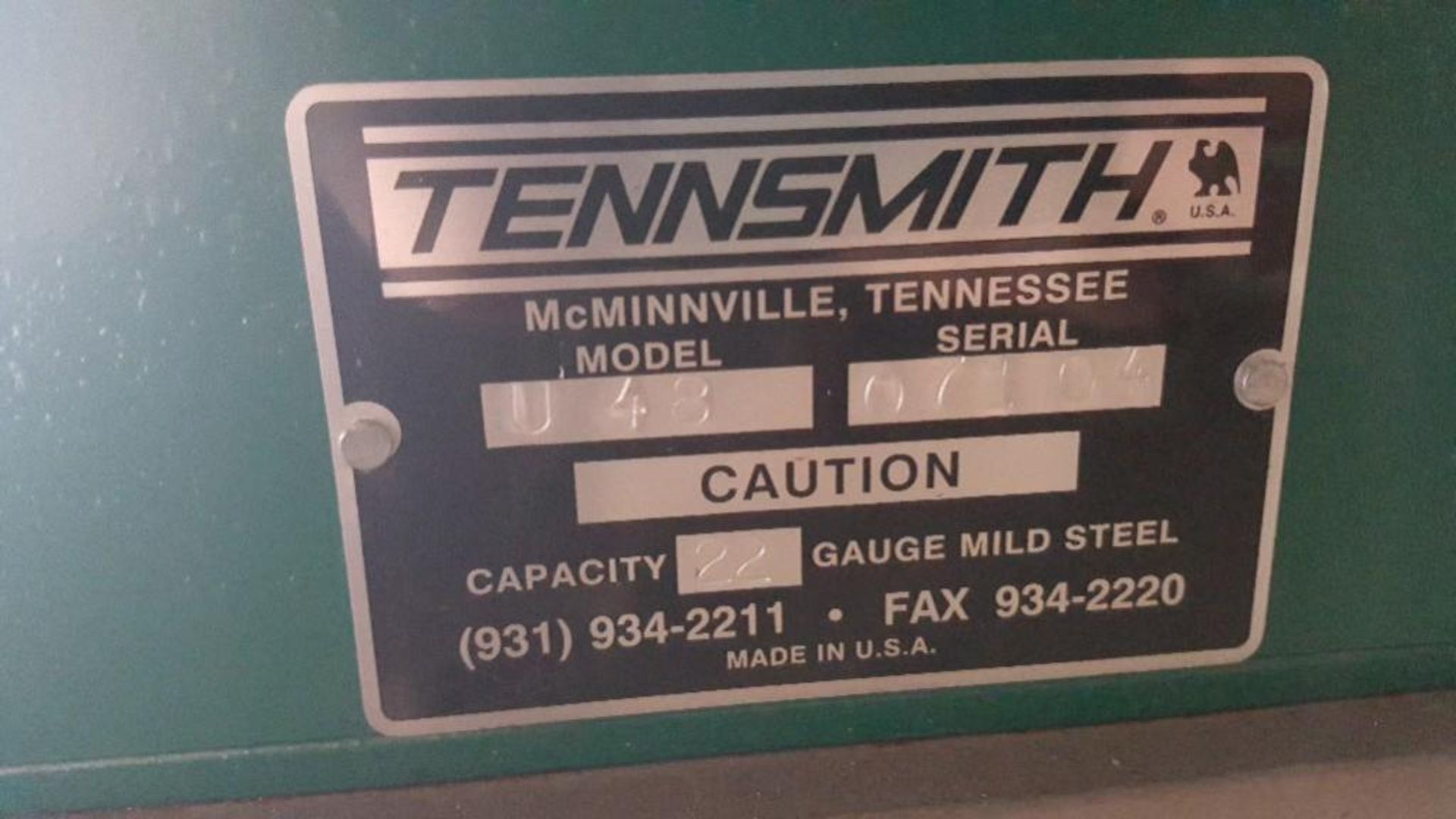 Tennsmith Shear, Model: U48, S/N: 07104, 48 in wide, Capacity: 22 gauge mild steel. **( Located in N - Image 2 of 3