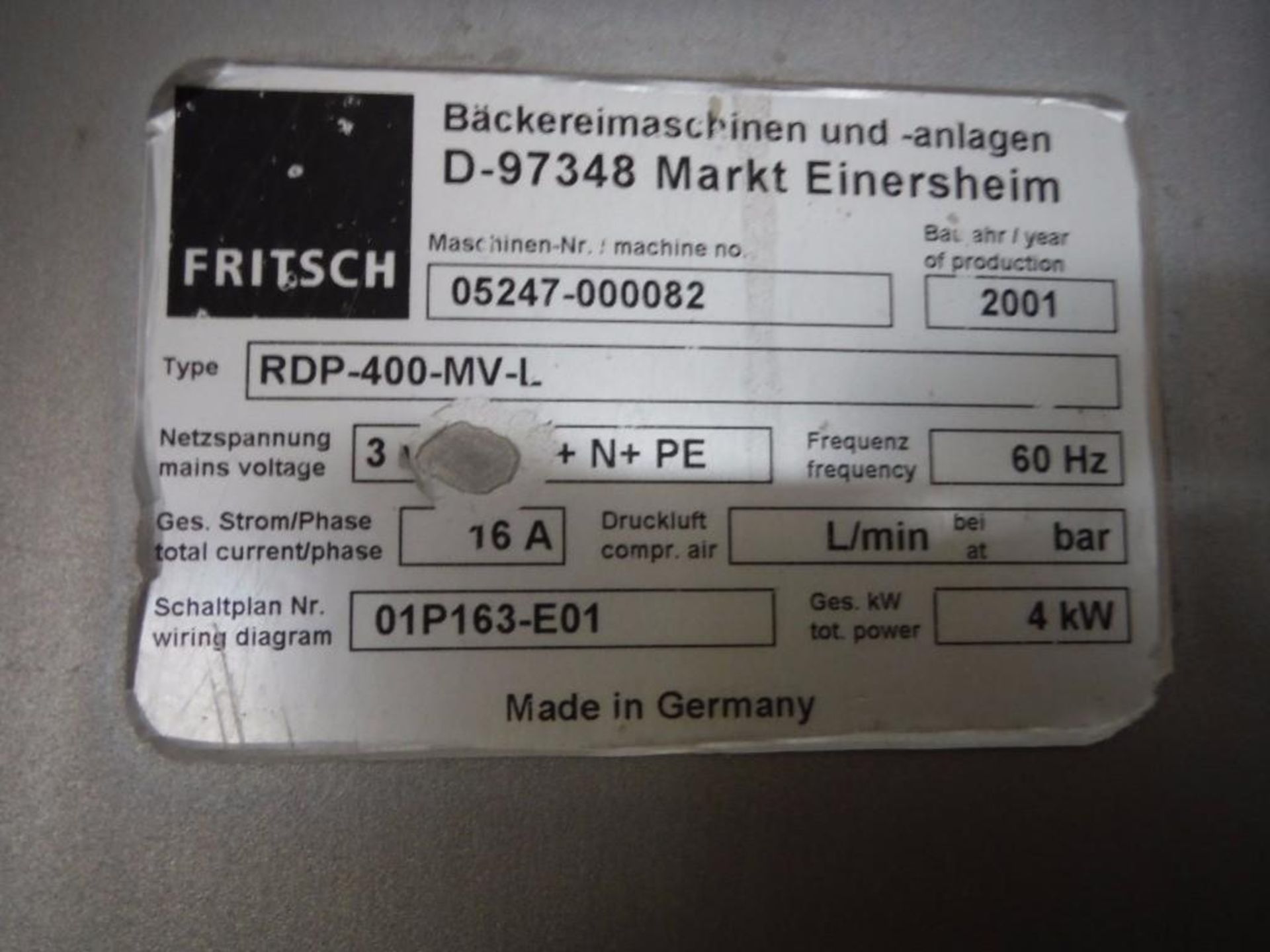 Fritsch 3-roll Extruder. Machine #: 05 247-000082, Type: RDP-400-MV-L, 24 1/2 in belts, 16 in roller - Image 7 of 11