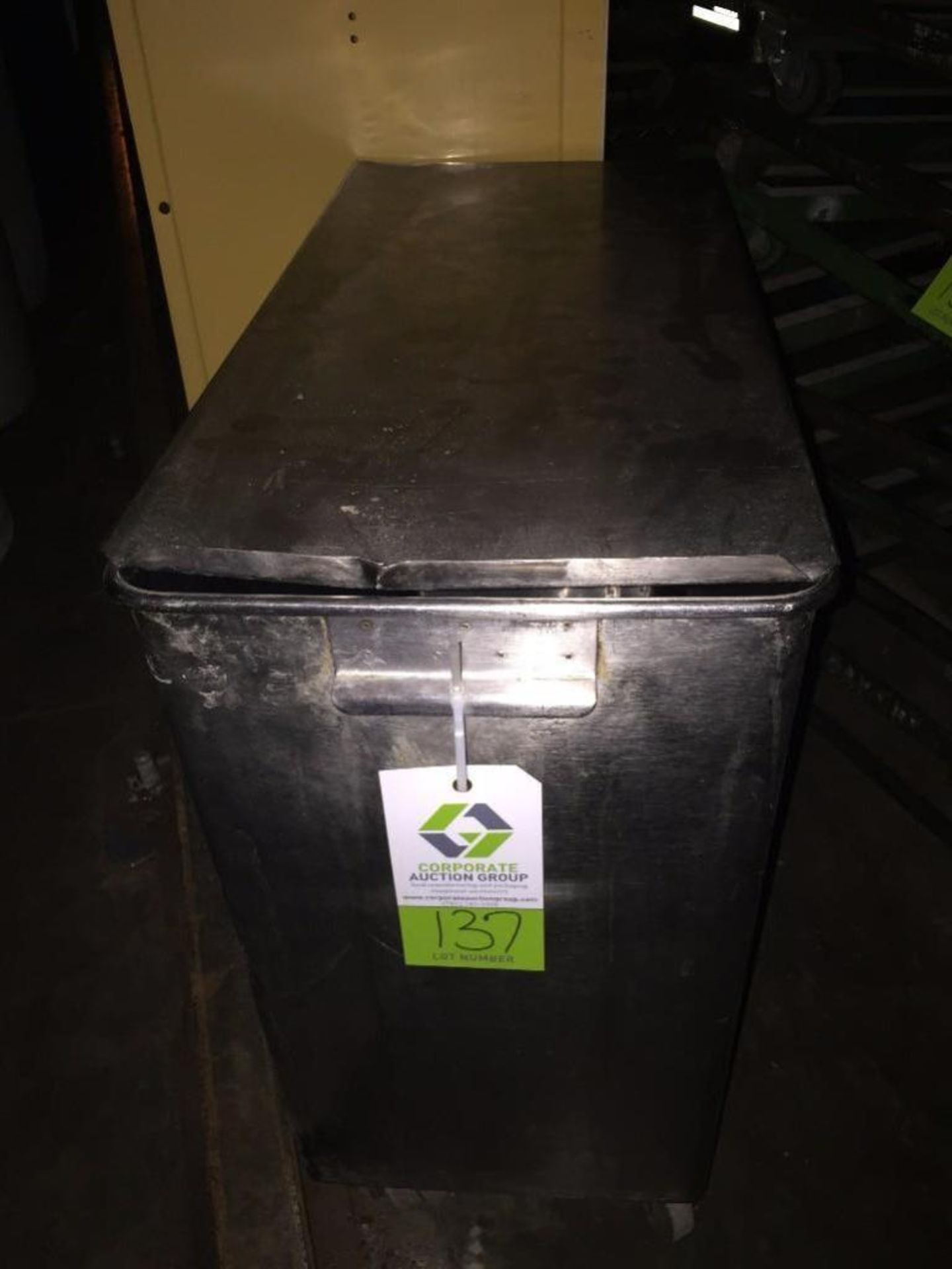 SS ingredient bin, 14 in x 29 inch x 22 inch deep, with cover, on wheels. ** (Located in Fridley, - Image 2 of 3