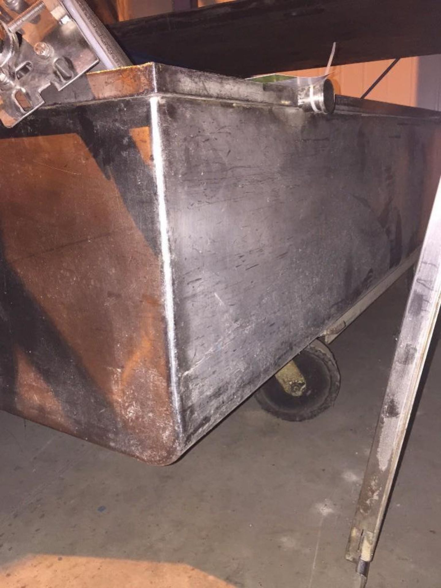 SS dough trough on wheels, 36 inches wide x 68 inches long, open on one end. ** (Located in Fridley,