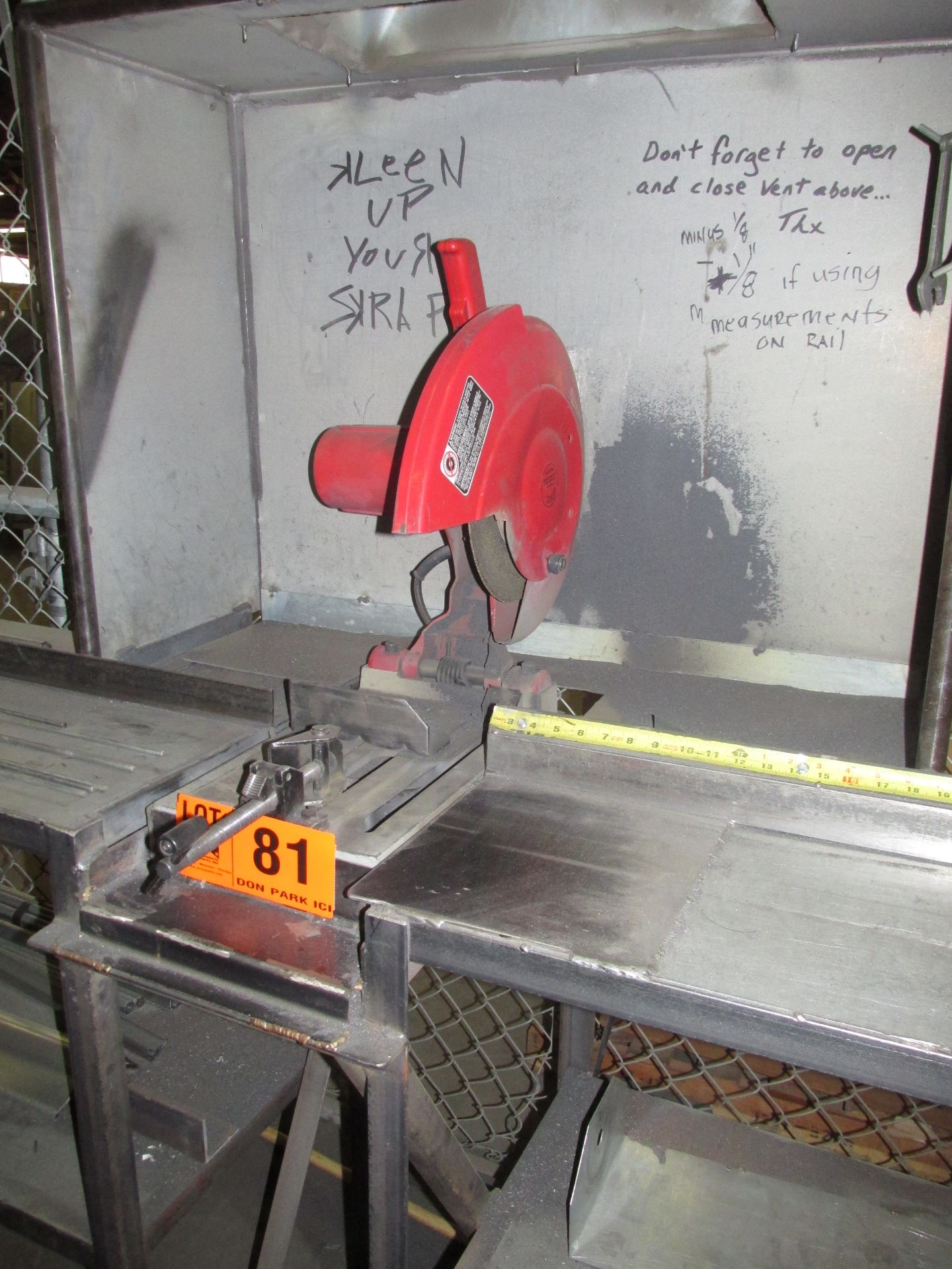 MILWAUKEE ABRASIVE CUT-OFF SAW WITH INFEED & OUT FEED TABLES