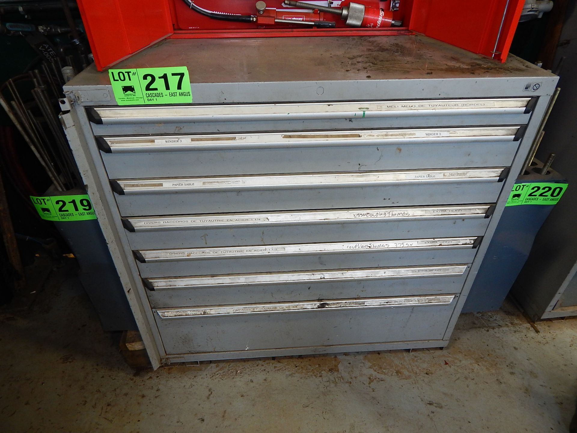 ROUSSEAU 7 DRAWER TOOL CABINET WITH CONTENTS - MACHINE PARTS