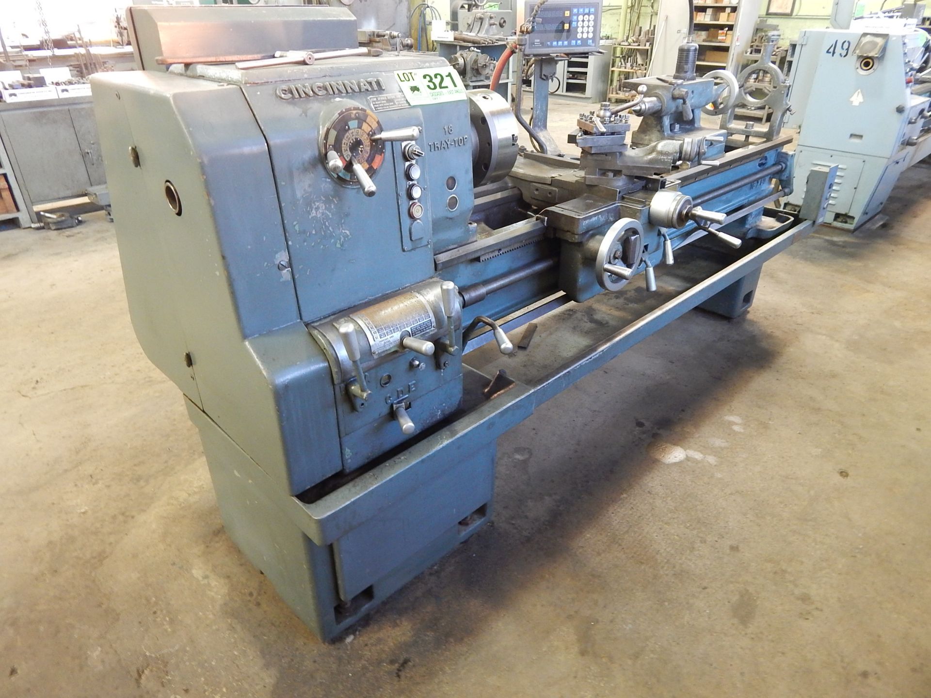 CINCINNATI #18 TRAY-TOP ENGINE LATHE WITH 18" SWING OVER BED, 54" CENTERS, 8" CHUCK, SPEEDS TO 980