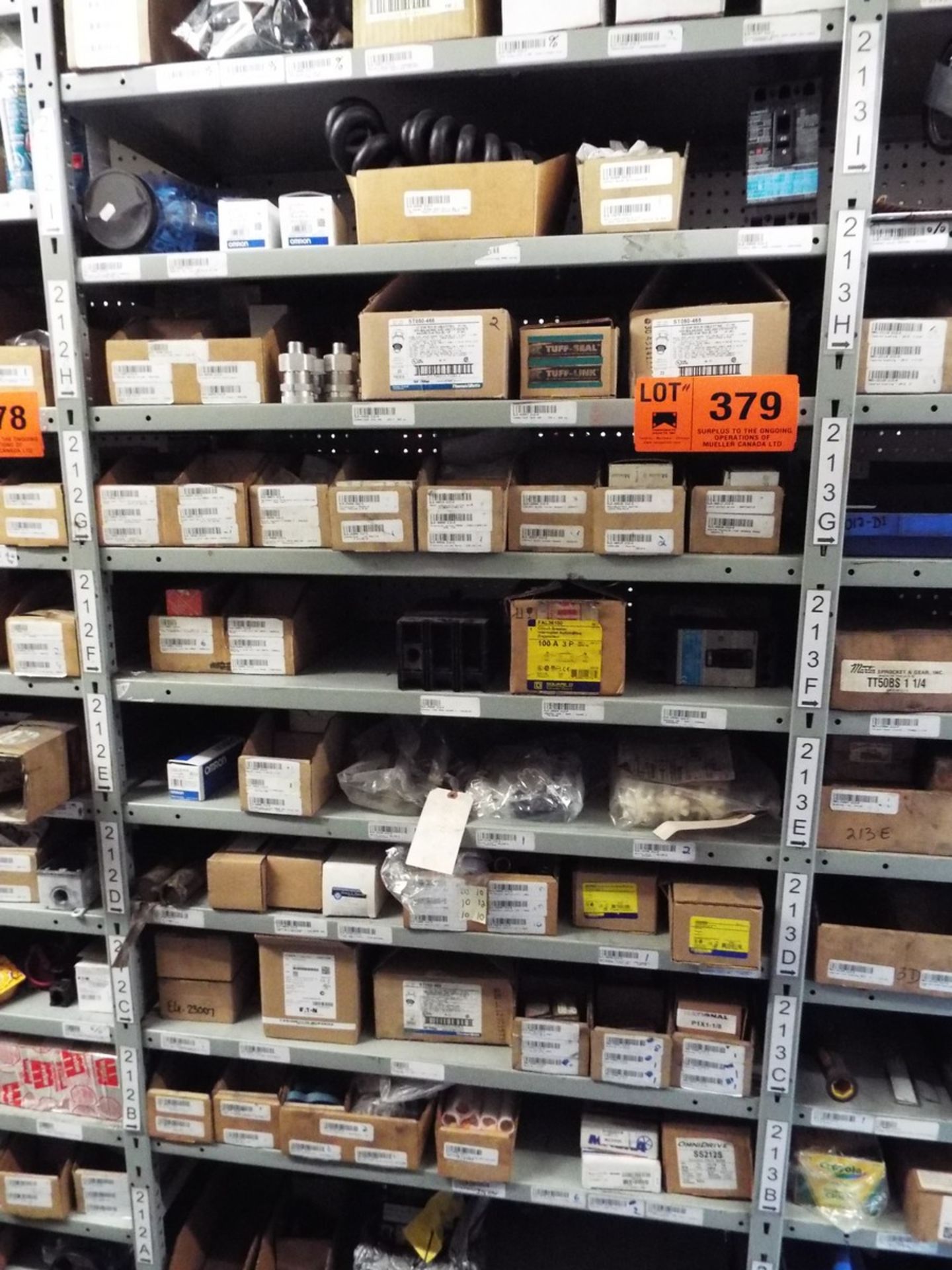 LOT/ CONTENTS OF SHELF - ELECTRICAL AND MECHANICAL SPARE PARTS