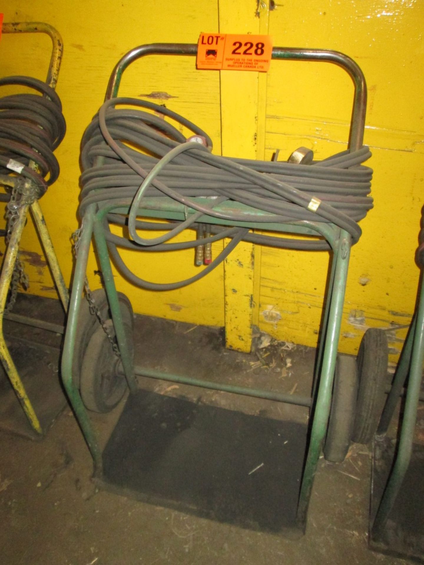 LOT/ OXY-ACETYLENE TANK CADDY WITH GAUGES AND HOSE