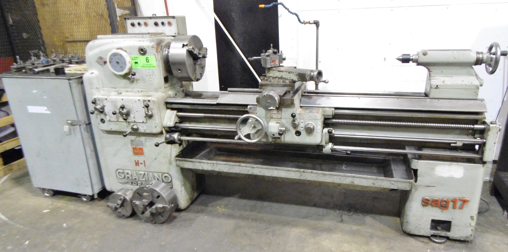 GRAZIANO SAG17 toolroom lathe with 20" swing, 54" centers, 2" spindle bore, 40-1500 RPM, inch/metric