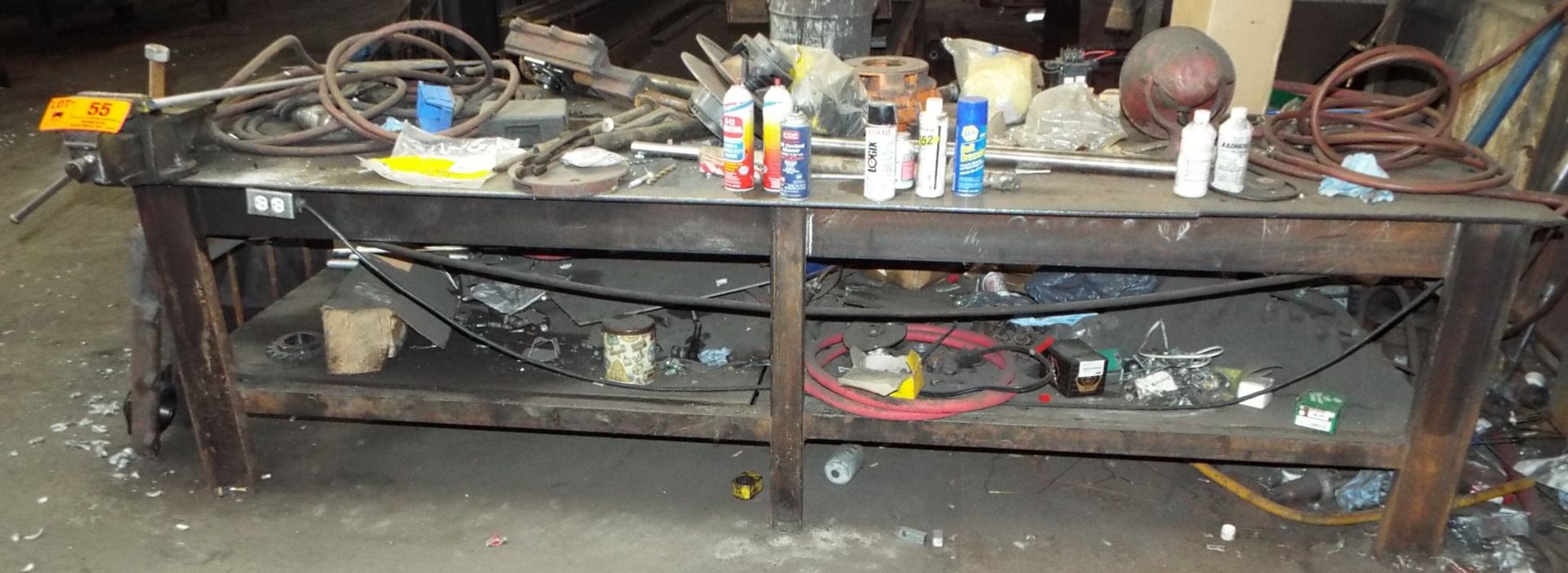 LOT/ (2) WELDING TABLES WITH VISE AND CONTENTS