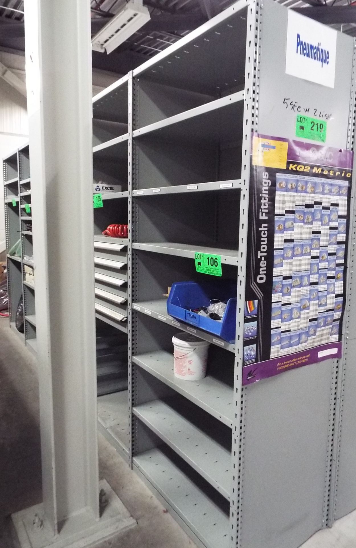 LOT/ ROUSSEAU 5 SECTION SHELVING UNIT WITH TOOL CABINETS (DELAYED DELIVERY)