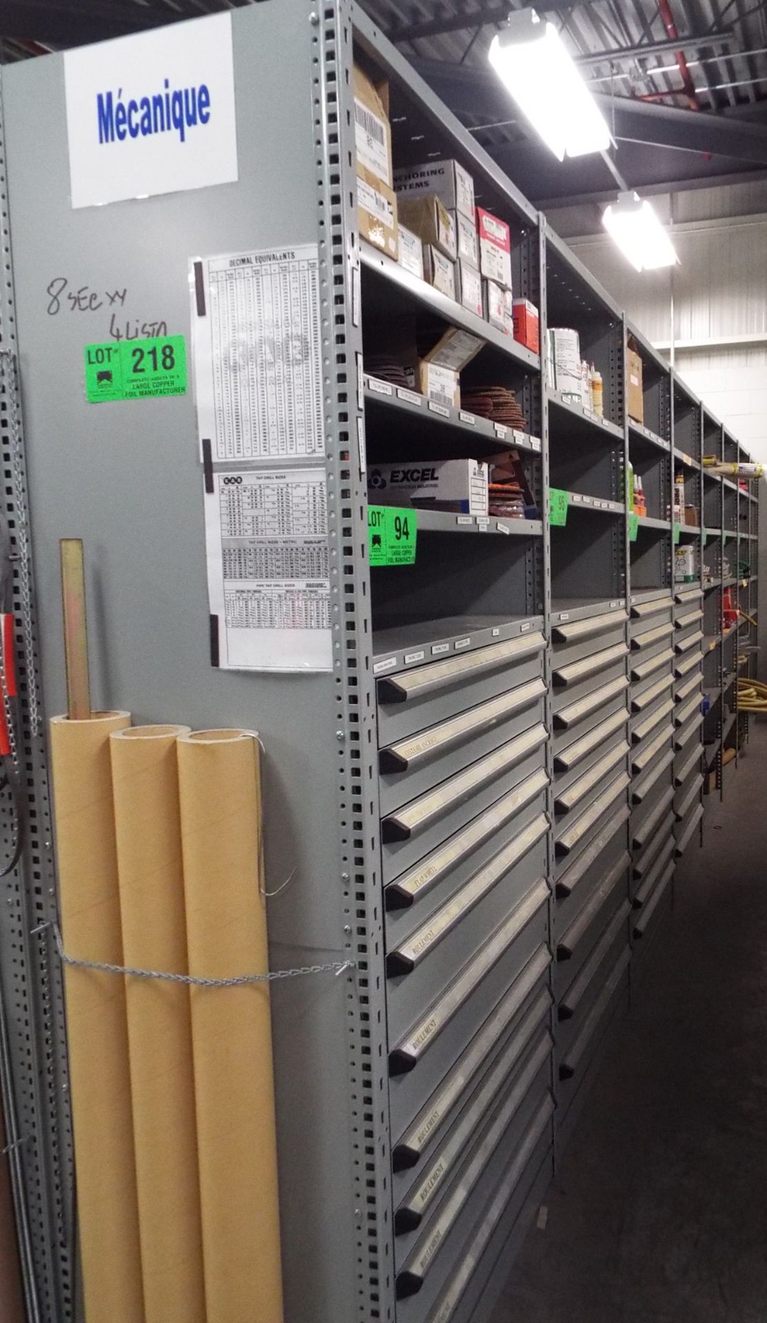 LOT/ ROUSSEAU 8 SECTION SHELVING UNIT WITH TOOL CABINETS (DELAYED DELIVERY)