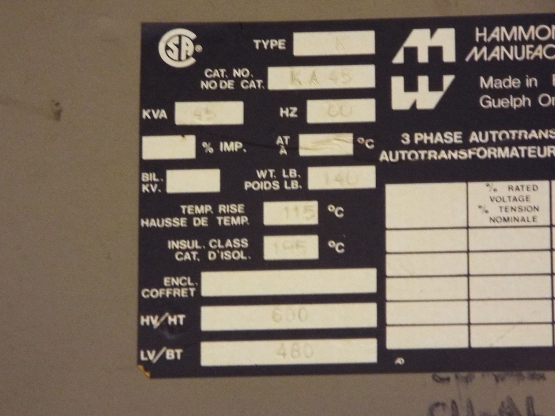 30KVA/575V/3PH TRANSFORMER (CI) - Image 3 of 3