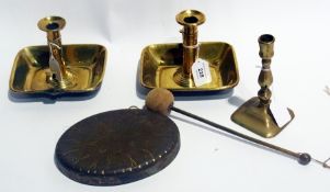 Pair brass chambersticks, each with rect