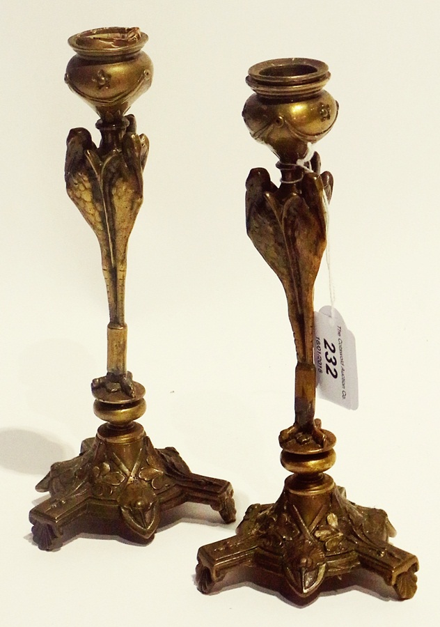 Pair continental brass candlesticks, eac