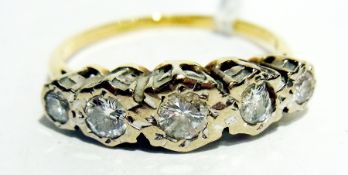 Gold-coloured metal five-stone diamond r