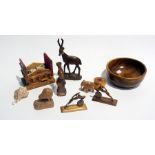 Quantity carved wooden animals, birds, o
