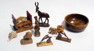 Quantity carved wooden animals, birds, o