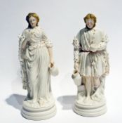 Pair 19th century tinted bisque figures,