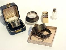Silver napkin ring (boxed) and another,