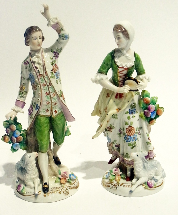 Pair Sitzendorf porcelain figures of she