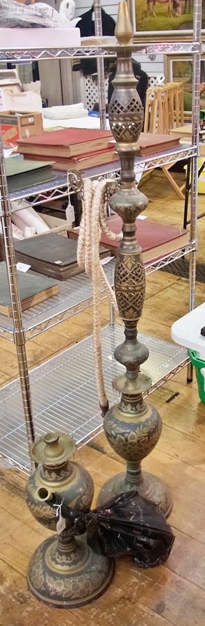 Eastern brass and black shisha pipe with