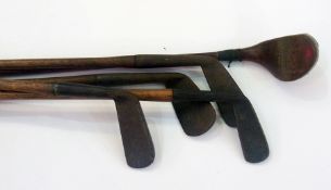 Four hickory shafted putter golf clubs b