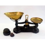 Set of brass and cast iron weighing scal