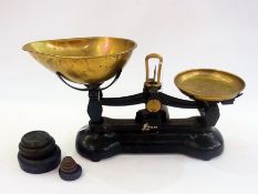 Set of brass and cast iron weighing scal