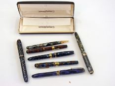 Four Burnham fountain pens, marbled with