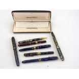 Four Burnham fountain pens, marbled with