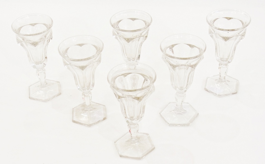 Set of six moulded liqueur glasses, each