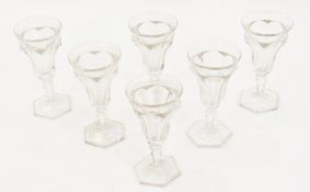 Set of six moulded liqueur glasses, each