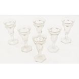 Set of six moulded liqueur glasses, each