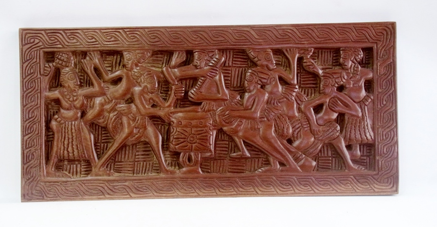 Set of three Nigerian carved hardwood pa - Image 2 of 5