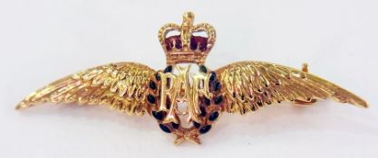 9ct gold RAF wing brooch